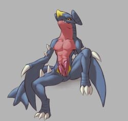 anthro biped blue_body blue_skin bodily_fluids bone boner bones diphallia diphallism erection external_organs eyes fin flesh garchomp genital_slit human_like_anatomy keratin kingepitaph male male_only multi_penis nintendo organs penis pokemon pokemon_(species) prostate_fluid sea_creature shark_fin shark_tail sharp_teeth skin solo solo_male spikes_(anatomy) spread_legs tail tapering_penis