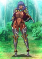 1girls anime_screencap armor breasts bunnywalker dark-skinned_female dark_elf dark_elf_female delva_celebrian elf elf_female hips huge_breasts large_breasts milf ova pointy_ears purple_hair screencap screenshot stitched t-rex_(animation_studio) thick_thighs thighs tummy yellow_eyes youkoso!_sukebe_elf_no_mori_e