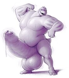 anthro balls bara big_balls big_penis boner erection flexing machoke male male_only monochrome muscles muscular nintendo nude overweight penis pokemon pokemon_(species) precum smolrainbowgoat solo solo_male sweaty