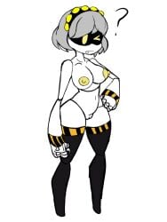 1girls 2d ? breasts claws female female_only ghastlypann glitch_productions humanoid mob_face murder_drones nipples one_eye_closed pussy robot robot_girl robot_humanoid screen_face short_hair solo thighs tongue_out v_(murder_drones) white_background yellow_eyes youtube