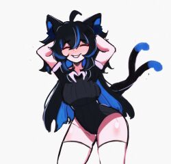 artist_request black_hair blush cat_ears cat_tail closed_eyes female legwear neko nott_vt owozu smile virtual_youtuber