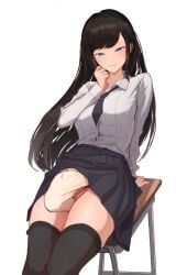 1futa absolute_territory bangs big_bulge big_penis black_hair black_thighhighs blue_eyes breasts bulge clothed clothing erect_penis erection erection_in_panties erection_under_clothes futa_only futanari getting_erect huge_cock human light-skinned_futanari light_skin long_hair looking_at_viewer mostly_clothed penis penis_in_panties penis_under_clothes pleated_skirt school_desk school_uniform schoolgirl simple_background skirt skirt_lift smile solo tenting thighhighs thin_waist tontekiss white_background white_shirt zettai_ryouiki