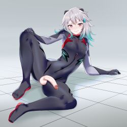 1boy 1femboy airin_hawnt alternate_version_available androgynous arteclipsa balls_out bodysuit cosplay cute_face cute_male dripping_precum exposed_penis femboy ghost ghost_boy gradient_hair latex latex_suit laying_on_ground lewdtuber looking_at_viewer plugsuit plugsuit_(cosplay) red_eyes shiny skin_tight smiling_at_viewer solo_femboy solo_male spread_legs thin_waist tight_clothing vein virtual_youtuber vtuber white_background white_hair