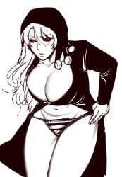 black_sclera cleavage coif huge_breasts jacket jojo's_bizarre_adventure long_hair panties risotto_nero rule_63 saint_jojo striped_panties vento_aureo