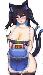 black_hair blush cat_ears female huge_breasts looking_at_viewer n4hkz neko nott_vt owozu virtual_youtuber vtuber white_background