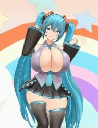 1girls animated big_breasts blue_hair bouncing_breasts dekapaiyukari facominn female_focus female_only hatsune_miku huge_breasts jiggling_breasts mikumikudance mmd revealing_clothes short_skirt thick_thighs vocaloid