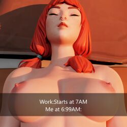 1girls 3d 3d_(artwork) bed blender blender_cycles fortnite freckles freckles_on_face fully_nude meme nose_ring nude nude_female red_hair sleeping solo solo_female soundwavensfw the_imagined_(fortnite)