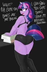 anthro ass book desk female female_focus female_only flutterthrash friendship_is_magic hasbro lingerie looking_back my_little_pony smirk talking_to_viewer text thighhighs thighs twilight_sparkle_(mlp)