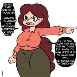 1girls angie_diaz big_ass big_breasts breasts comic english_text female female_only huge_ass huge_breasts incest large_ass long_hair marco_diaz milf mommy mother page_1 pov preteen_boy_mature_female star_vs_the_forces_of_evil steca talking_to_viewer thelazyart thick thick_ass thick_legs thighs very_younger_male