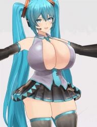 1girls animated big_breasts blue_hair bouncing_breasts dekapaiyukari facominn female_focus female_only hatsune_miku huge_breasts jiggling_breasts mikumikudance mmd revealing_clothes short_skirt thick_thighs vocaloid