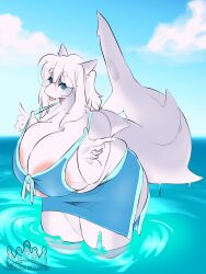 anthro big_breasts breasts cumu female princesssamoyed shark tagme