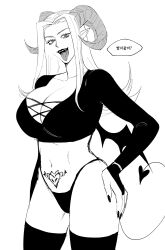 black_and_white breasts demon_girl female human jojo's_bizarre_adventure leone_abbacchio rule_63 saint_jojo shounen_jump succubus thong thong_straps tongue_out vento_aureo