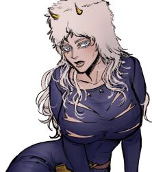 1girls blue_eyes bodysuit breast_cutout breasts cutout female female_only fully_clothed genderswap_(mtf) hat human jojo's_bizarre_adventure large_breasts looking_at_viewer parted_lips rule_63 saint_jojo shounen_jump solo solo_female stone_ocean weather_report white_hair