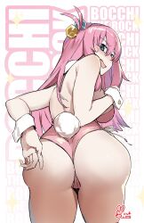 1girls ass blue_eyes blush bocchi_the_rock! bunny_ears bunny_tail bunnysuit female female_only gotou_hitori hi_res long_hair looking_at_viewer looking_back looking_back_at_viewer pink_hair rear_view siriuflong solo wrist_cuffs