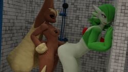 3d anthro ass breasts da1k1ra duo female furry futanari gardevoir generation_3_pokemon generation_4_pokemon genitals hi_res intersex intersex/female intersex_penetrating lopunny nintendo nipple_tape nude pasties penetration penis pokémon_(species) pokemon pokemon_(species) sex shower shower_room shower_sex tape