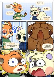 absurd_res animal_crossing anthro argument balls beau_(animal_crossing) belly big_balls big_penis big_tail bodily_fluids brown_body brown_fur canid canine cheek_spots clothed clothing comic deer dialogue digital_media_(artwork) erection fur gay genital_fluids genitals group hi_res horn male male/male male_only mammal marshal_(animal_crossing) middle_finger moobs nintendo nipples nude open_mouth orange_body orange_fur pecs penis precum question_mark raccoon_dog rodent sciurid shocked shocked_expression size_difference speech_bubble sweat tail tan_body tan_fur tanuki text tom_nook tree_squirrel trio zlut385