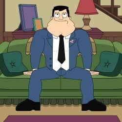 1boy american_dad bara black_socks buldge chest cum dark_hair dress_shoes flexing flexing_arms flexing_bicep garter garter_belt_socks garter_straps garters legs_spread legs_up male male_only masturbation muscles no_visible_genitalia socks solo stan_smith suit tie toony