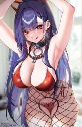 1girls :q akuma_nihmune armpits arms_up ass_visible_through_thighs belt_collar bikini blurry blurry_background blush breasts choker cleavage collar demon_girl demon_horns ear_piercing earrings facial_mark facial_tattoo fake_horns female female_only fishnet_pantyhose fishnets heart heart_facial_mark heart_tattoo hi_res highres hips horns indie_virtual_youtuber jewelry lace-trimmed_panties lace_trim large_breasts leaning_forward licking_lips light-skinned_female light_skin long_hair looking_at_viewer mole naughty_face navel panties pantyhose patreon_username piercing presenting_armpit pubic_tattoo purple_eyes purple_hair red_bikini red_eyes side-tie_panties sideboob smile solo swimsuit tattoo thick_thighs thigh_gap thighs tofuubear tongue tongue_out underwear very_long_hair virtual_youtuber wet wide_hips