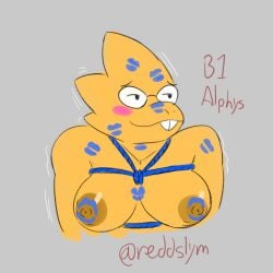 1:1 alphys anthro blue_lipstick bondage bondage bound female lipstick makeup reddslym solo undertale_(series)