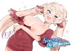 1girls areolae big_breasts bird_girl blonde_hair blue_eyes blush breasts female female_only indie_virtual_youtuber light-skinned_female light_skin nipples open_mouth saidasai simple_background sivi_(vtuber) solo twintails virtual_youtuber white_background wings