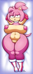 absurd_res amy_rose anthro armpits big_breasts breasts eulipotyphlan female footwear genitals hedgehog hi_res large_breasts lying mammal nipples on_back pkfirefawx pussy sega shoes sonic_(series) sonic_the_hedgehog_(series) thick_thighs