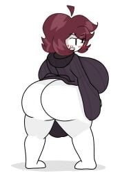 annoyed back_view bare_ass barely_clothed blush breasts clothed clothing female freckles hoodie huge_ass huge_breasts original original_character red_hair thick_hips thick_thighs ul_florin white_skin