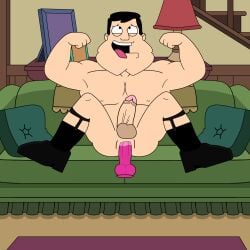 american_dad bara black_socks buldge chest cum dark_hair dildo dildo_in_ass dress_shoes flexing flexing_arms flexing_bicep garter garter_belt_socks garter_straps garters gay legs_spread legs_up male male_only masturbation muscles socks solo stan_smith suit tie