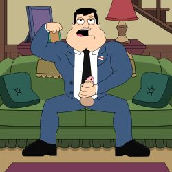 1boy american_dad bara black_socks buldge chest cum dark_hair dress_shoes flexing flexing_arms flexing_bicep garter garter_belt_socks garter_straps garters gay legs_spread legs_up male male_only masturbation muscles socks solo stan_smith suit tie