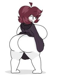 annoyed back_view bare_ass bare_breasts barely_clothed blush breasts clothed clothing female freckles hoodie huge_ass huge_breasts original original_character red_hair thick_hips thick_thighs ul_florin white_skin