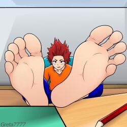 1boy barefoot eijirou_kirishima foot_fetish greta7777 male male_only my_hero_academia presenting_feet red_hair solo solo_male