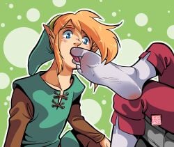 2boys barefoot blonde_hair blush foot_fetish foot_worship gay gayart13 grey_skin licking_foot link male the_legend_of_zelda tongue_out vaati yaoi