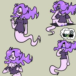 anthro ass breasts cleavage ghost ghost_girl lazycumlol lazypunkng nipples purple_hair purple_nipples