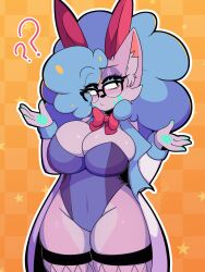 ? anthro big_breasts breasts bunnysuit cleavage clothing female marysquid solo squidmemee thick_thighs wide_hips