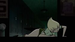 1girls alien alien_girl blonde_hair booty_shorts edit female gym_uniform laying_on_stomach locker_room princess_ilana royal royalty schoolgirl screencap shorts solo sym-bionic_titan teen teenager