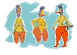 anthro avian bernice_florence_hufnagel_(duckman) bernice_hufnagel bird bra duck duckman female huge_ass huge_boobs huge_breasts huge_butt jodero looking_at_viewer spanking spanking_ass sweatband teeth teeth_showing thick_thighs