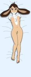 amputee anthro armless armless_amputee black_eyes brown_hair bunny dakimakura furry furry_female furry_only lying lying_on_back missing_arm missing_arms no_arms pussy small_breasts talonout undertale_of_deponia