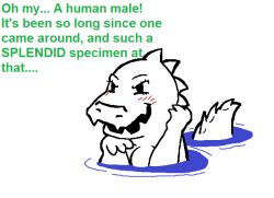 4chan anthro blush crocodilian female female_focus female_only furry monster_girl partially_submerged save_the_princess scalie tail text water