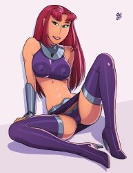 1girls cameltoe dc sitting skin_tight solo starfire teen_titans tpwia upskirt