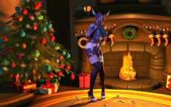 1girls 3d big_breasts blizzard_entertainment christmas high_heels mia_(ostvynd) nightborne original_character ostvynd purple_hair purple_skin solo stockings warcraft winter_veil world_of_warcraft