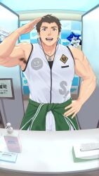 armpit_hair bara biceps blush fumio(ふみを) idolmaster idolmaster_side-m shingen_seiji