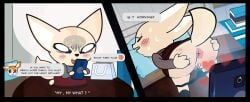 2girls accurate_art_style aggressive_retsuko aggretsuko anus ass blush blush_lines dialogue female female_only fennec fenneko fluffy_tail fox fox_ears fox_tail gosgoz looking_back multiple_girls orange_fur panties panties_down phone presenting pussy recording sanrio smooth_fur tail tan_fur text text_box text_bubble tsunoda tsunoda_(aggretsuko) wide_hips