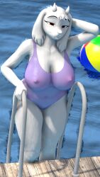 2023 3d_(artwork) 9:16 absurd_res anthro areola armpits ball beach_ball bedroom_eyes big_breasts boss_monster bovid breasts caprine clothed clothing darkflash23 digital_media_(artwork) female fur goat hi_res inflatable looking_at_viewer mammal narrowed_eyes nipple_outline nipples one-piece_swimsuit outside pink_areola pink_nipples pool_ladder railing seductive solo swimming_pool swimwear teeth toriel undertale undertale_(series) water white_body white_fur