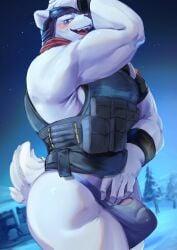 1boy bara bulge fortnite furry furry_only gay male male_only muscular muscular_male not_hotspring polar_bear polar_patroller polar_patroller_(fortnite) solo solo_male video_games