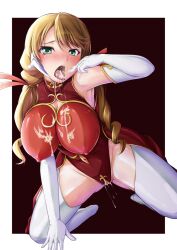 1girls big_breasts blonde_hair blush boots breasts code_geass code_geass:oz_the_reflection cum cum_in_mouth cum_inside female gloves green_eyes hassen_(8cm) large_breasts leotard light-skinned_female nipple_bulge nipples oldrin_zevon open_mouth pussy_ejaculation pussy_juice solo tagme thigh_boots thighhighs