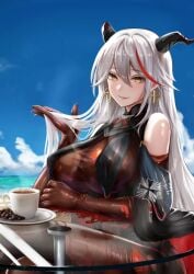 1girls aegir_(azur_lane) azur_lane cannibalism coffee_mug cooked cooked_alive cooking date decapitated_head decapitation gore guro long_hair octa_(underbelly) snuff solo torn_clothes torn_legwear torn_pantyhose white_hair yellow_eyes