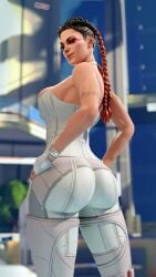 1girls 3d apex_legends ass big_ass big_breasts big_butt blender blender_(software) breasts butt_focus clothed clothed_female female female_only hands_on_hips loba_(apex_legends) looking_at_viewer looking_back pinup pinup_pose qyti smile solo