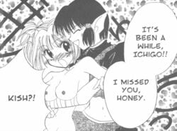 bare_shoulders blush blush_lines breasts completely_nude_female edit hugging_from_behind ichigo_momomiya kish manga manga_page manga_panel_redraw monochrome nipples nude_female nude_filter scan surprised tagme third-party_edit tokyo_mew_mew