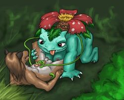 amethystlongcat anthro breasts brown_wantholf color female fur furry interspecies male nintendo nipples nude penis pokémon_(species) pokemon pokemon_rgby straight tagme testicles venusaur vine