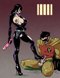 batman:_the_brave_and_the_bold batman_(series) bootjob boots dc dc_comics female femdom footjob gloves human jason_todd latex_boots latex_gloves male milf mother pcononymous robin_(dc) robin_(jason_todd) straight talia_al_ghul tease teasing