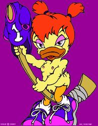 anthro avian bird black_eyes cub darkwing_duck disney duck gosalyn_mallard hockey_stick nipples nude red_hair toonpimp young